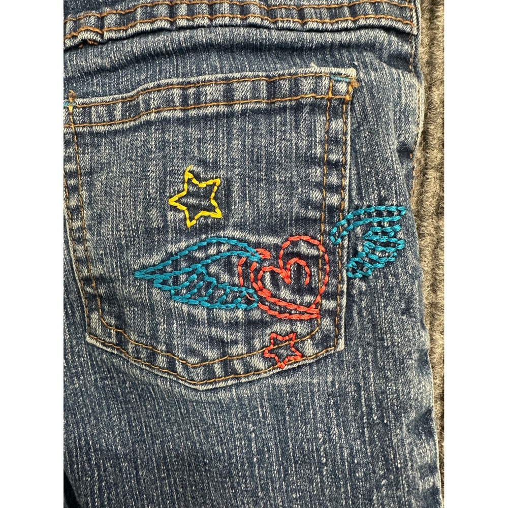 Circo Embroidered Jeans Kids 6 Blue Good Skull Star Rose Tattoo Denim Pants - Picture 4 of 12